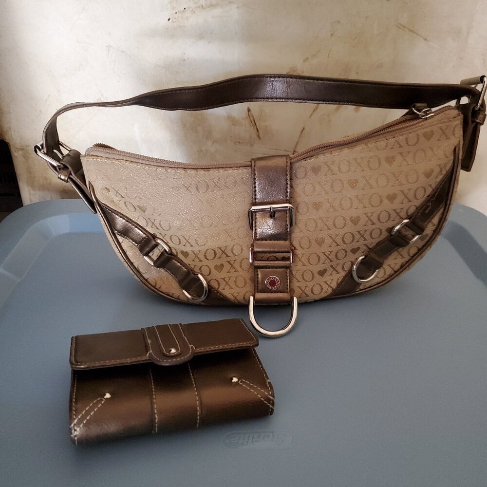 XOXO Designer Bronze Tote Bag Purse with Matching Wallet